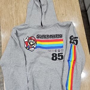 Nintendo Super Mario Gray Sweater with Rainbow Stripes